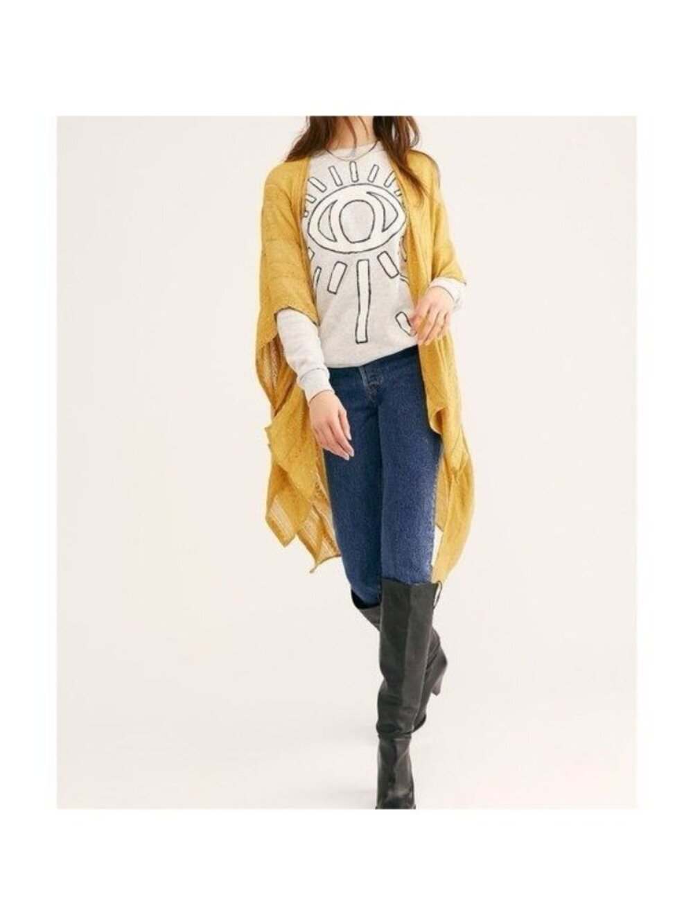 NWT Free People Golden Yellow Sequin Kimono | Boho Whimsigoth Coastal Cowgirl OS - Picture 15 of 16